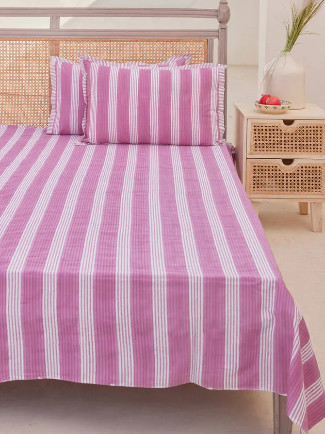 Purple Stripes Cotton Bedsheet
