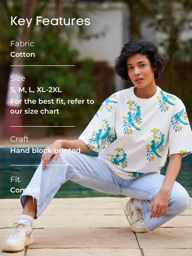 Pyara Mitthu Hand Block Printed Comfort Fit T-shirt