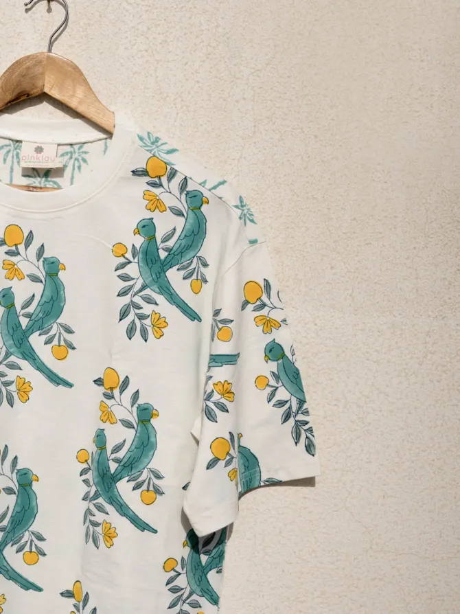 Pyara Mitthu Hand Block Printed Comfort Fit T-shirt