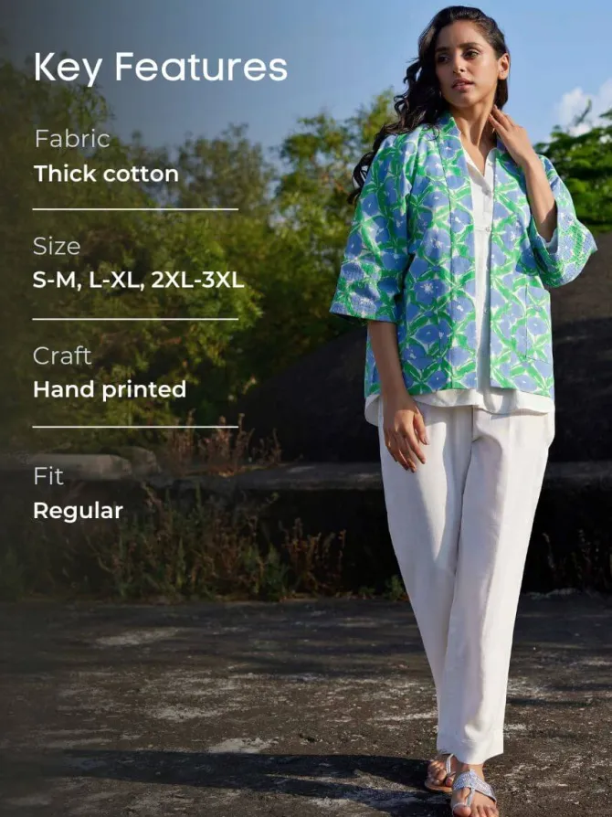Queen Block Printed Cotton Kimono Jacket