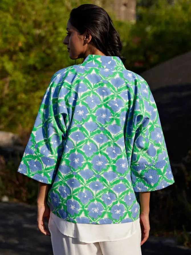 Queen Block Printed Cotton Kimono Jacket