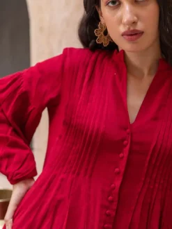 Red Pintuck Kurta