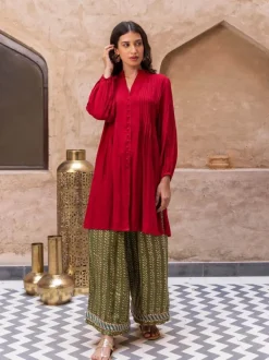 Red Pintuck Kurta