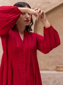 Red Pintuck Kurta