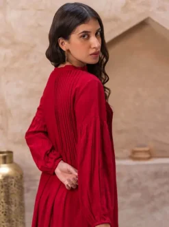 Red Pintuck Kurta