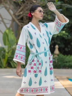RimJhim Block Printed Cotton Bath Robe
