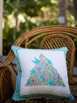 Romantic Lavender Block Printed Cotton Cushion Cover - 16 Inch