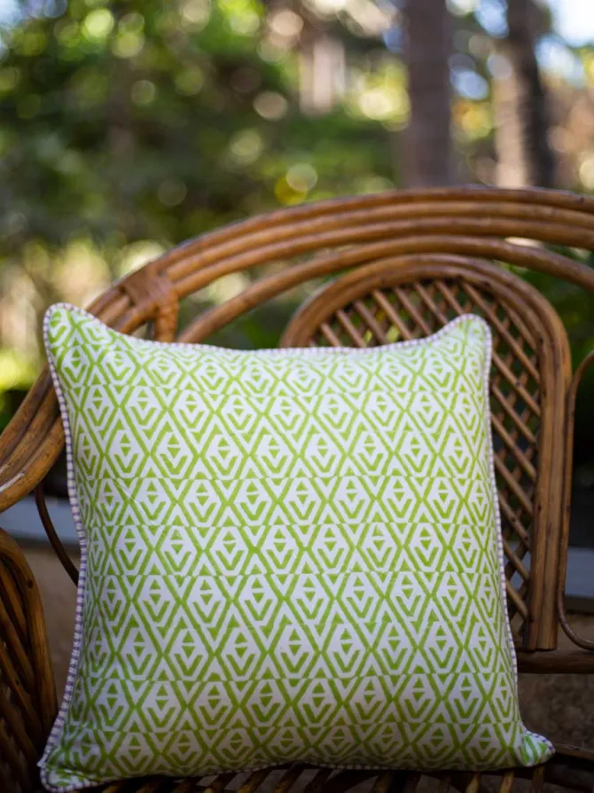 Romantic Lavender Block Printed Cotton Cushion Cover - 16 Inch