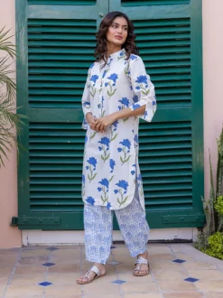 Royal Lotus Block Printed Cotton Kurta