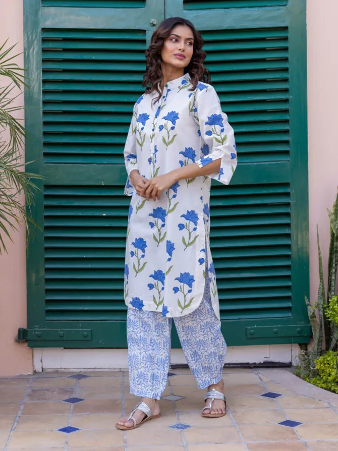 Royal Lotus Block Printed Cotton Kurta