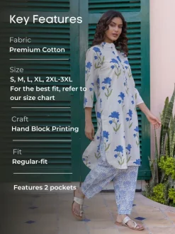 Royal Lotus Block Printed Cotton Kurta