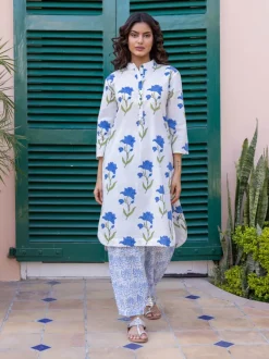 Royal Lotus Block Printed Cotton Kurta