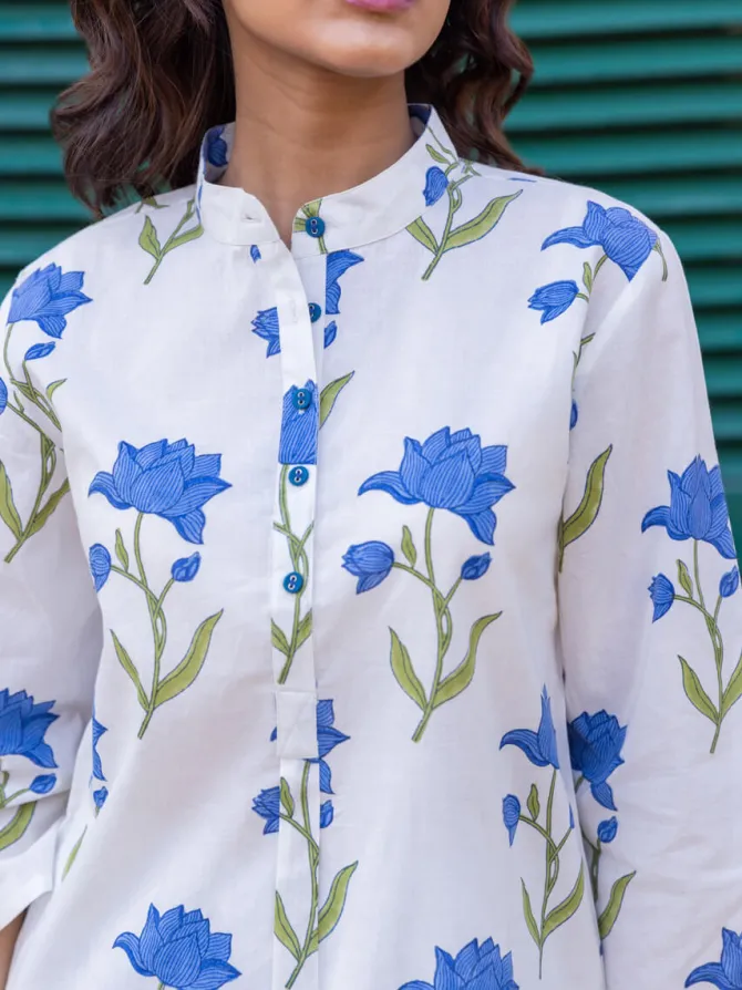 Royal Lotus Block Printed Cotton Kurta