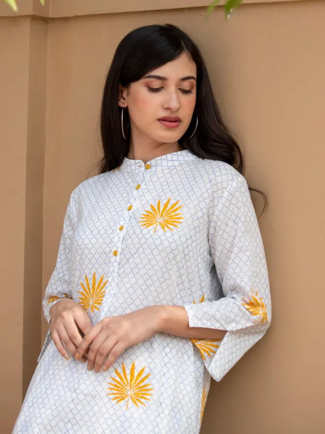 Ruhi Block Printed Cotton Mid Length Kurta