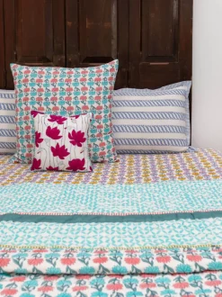 Sacred Lotus Block Printed Cotton Quilt