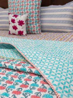 Sacred Lotus Block Printed Cotton Quilt