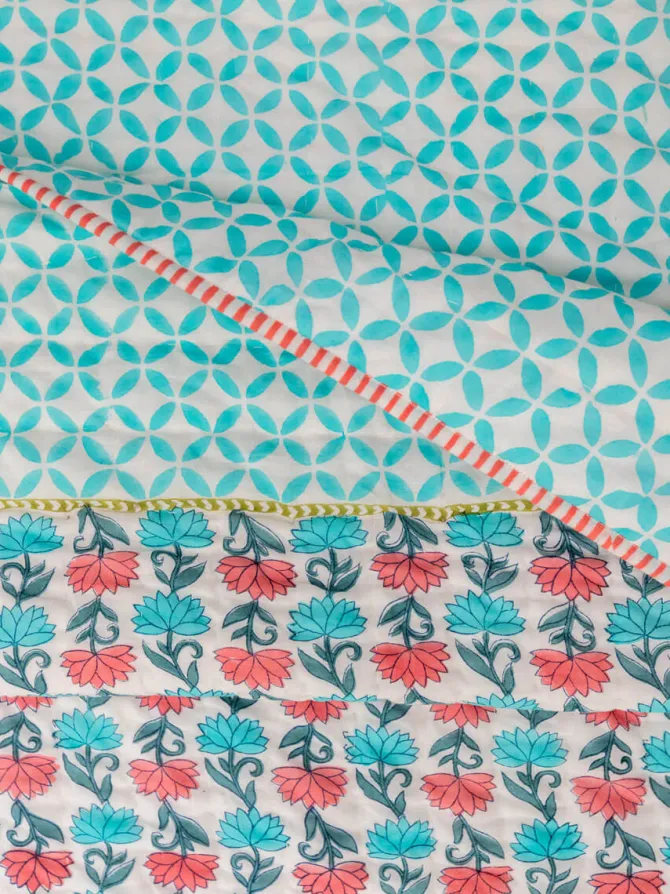 Sacred Lotus Block Printed Cotton Quilt