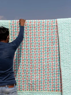 Sacred Lotus Block Printed Cotton Quilt