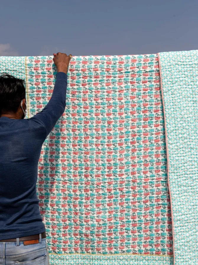 Sacred Lotus Block Printed Cotton Quilt