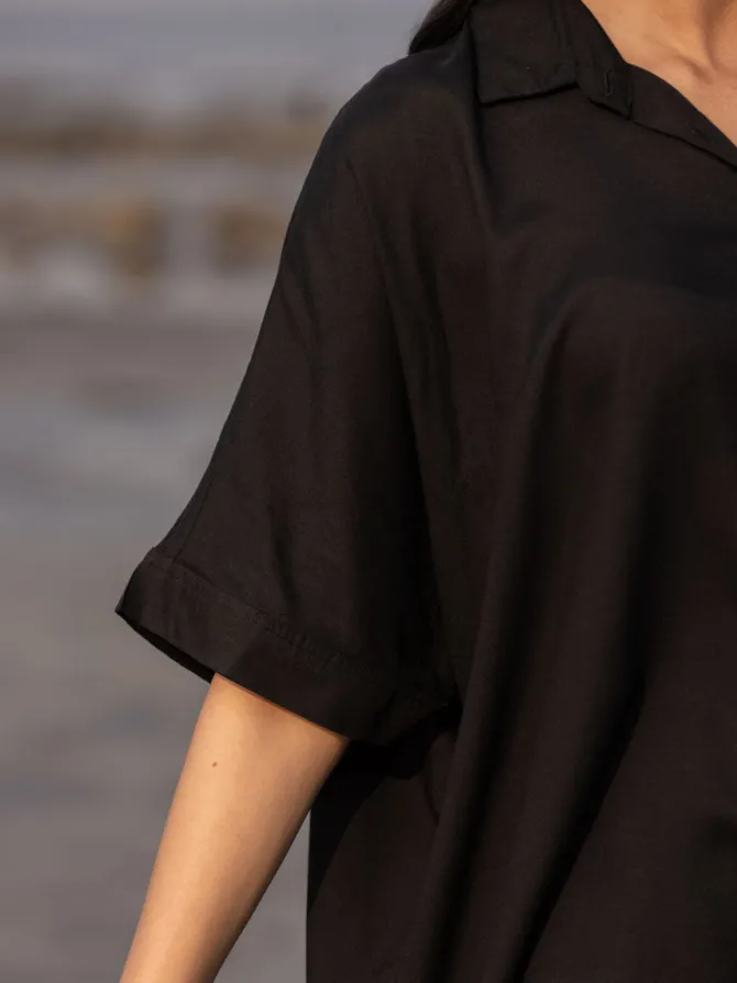 Sajdaa Black Oversized Asymmetrical Long Shirt
