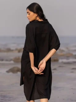 Sajdaa Black Oversized Asymmetrical Long Shirt