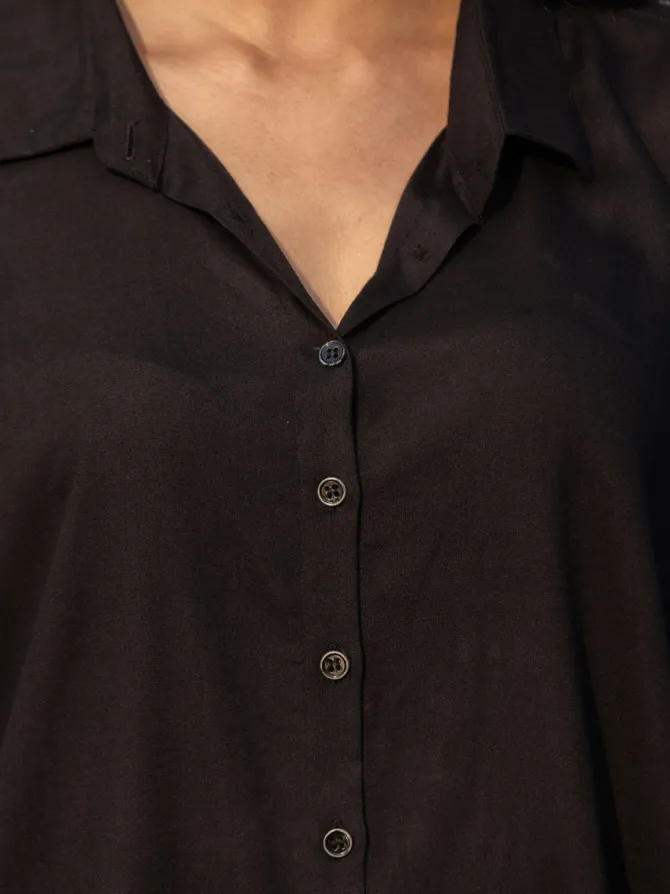 Sajdaa Black Oversized Asymmetrical Long Shirt