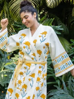 Sangeet Luxury Block Printed Cotton Bath Robe