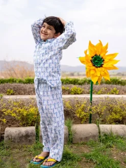 Seahorse Block Printed Cotton Top & Pyjama Set