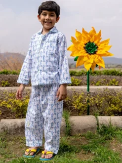 Seahorse Block Printed Cotton Top & Pyjama Set