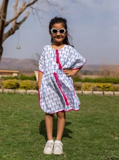 Seahorse Organic Cotton Block Printed Kaftan for Kids