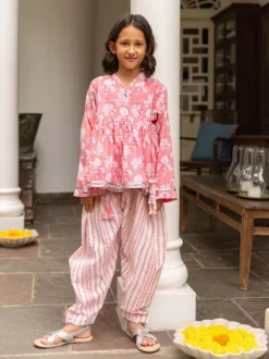 Set of 2 - Aadhya Block Printed Cotton Angrakha with Dhoti