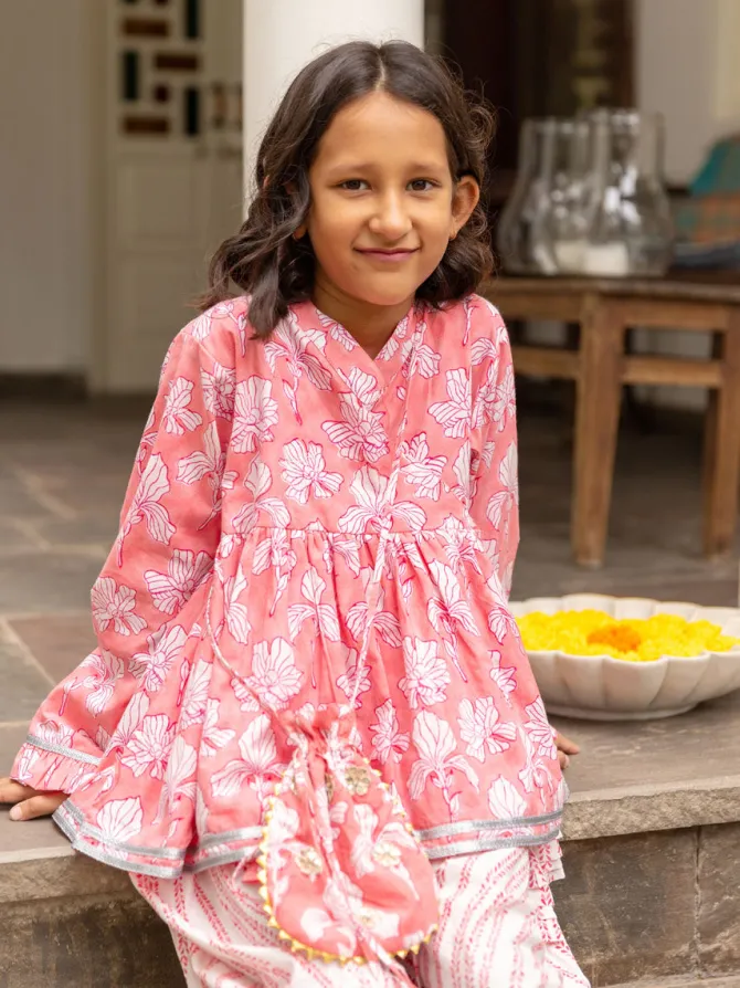 Set of 2 - Aadhya Block Printed Cotton Angrakha with Dhoti