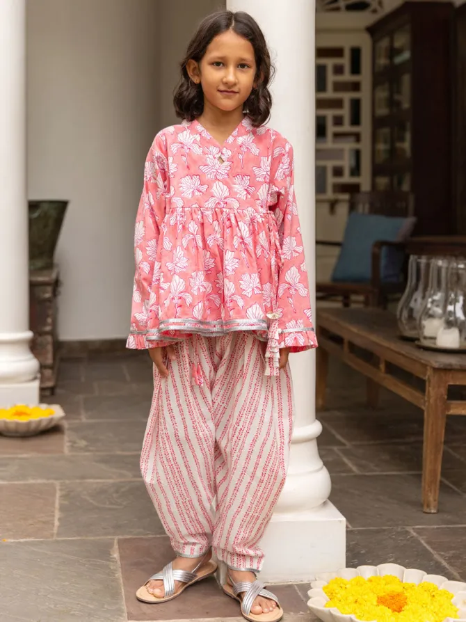 Set of 2 - Aadhya Block Printed Cotton Angrakha with Dhoti
