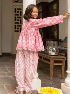 Set of 2 - Aadhya Block Printed Cotton Angrakha with Dhoti