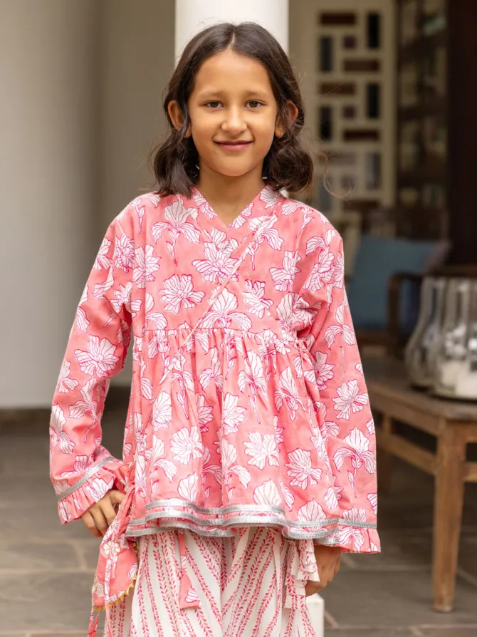 Set of 2 - Aadhya Block Printed Cotton Angrakha with Dhoti