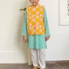 Set of 3 - Adwait Organic Cotton Block Printed Long Kurta with Jacket