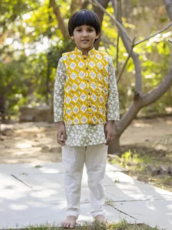 Set of 3 - Arjun Organic Cotton Long Kurta with Jacket
