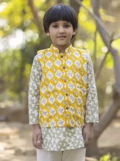 Set of 3 - Arjun Organic Cotton Long Kurta with Jacket