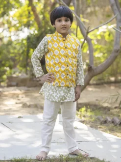 Set of 3 - Arjun Organic Cotton Long Kurta with Jacket