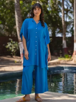 Set of 2 - Azure Kaftan Shirt Dress and Palazzo