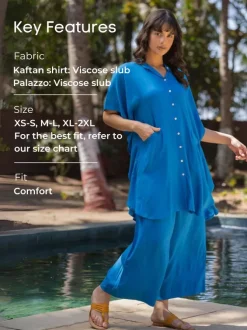 Set of 2 - Azure Kaftan Shirt Dress and Palazzo