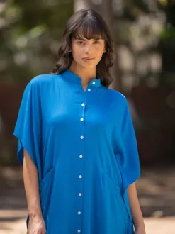 Set of 2 - Azure Kaftan Shirt Dress and Palazzo