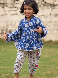 Set of 2 - Bahaar Block Printed Cotton Angrakha Dhoti