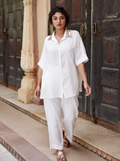 Set of 2 - Beverly Sequined White Shirt and Trousers