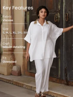 Set of 2 - Beverly Sequined White Shirt and Trousers