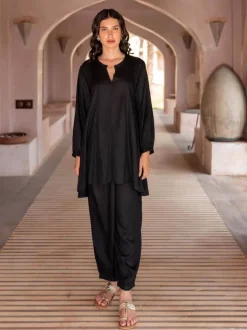 Set of 2 - Black Asymmetrical Top and Lantern Pants