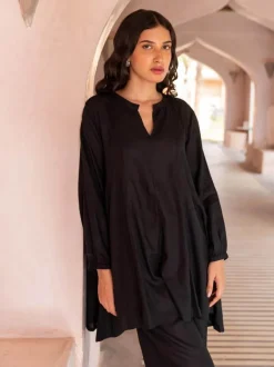 Set of 2 - Black Asymmetrical Top and Lantern Pants