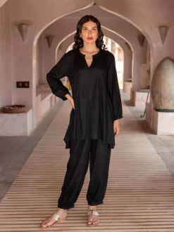 Set of 2 - Black Asymmetrical Top and Lantern Pants
