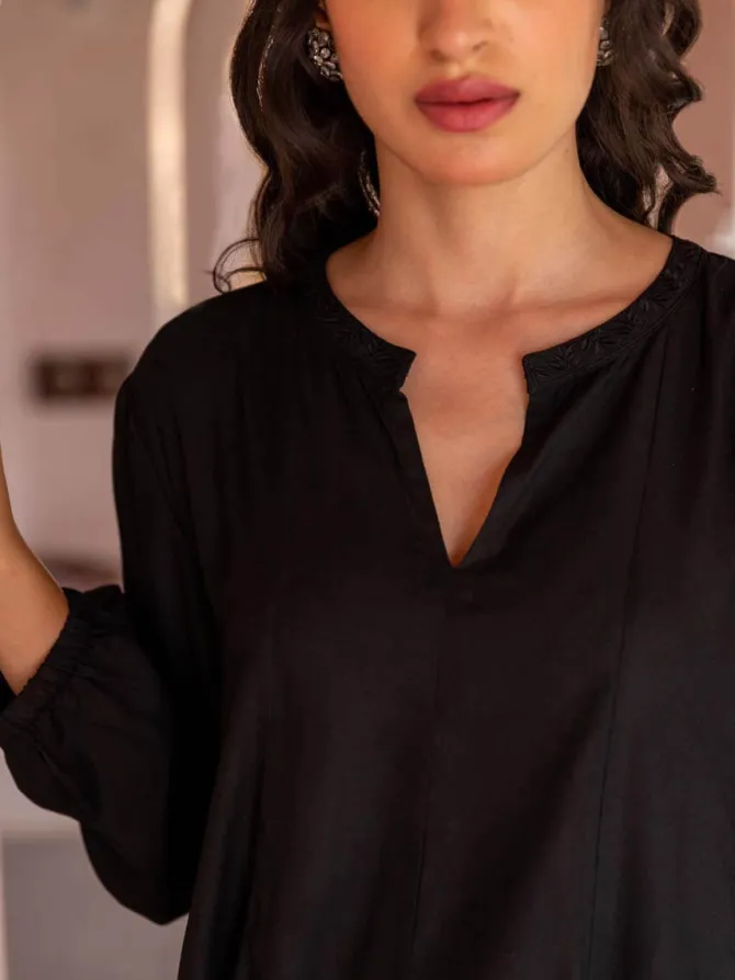 Set of 2 - Black Asymmetrical Top and Lantern Pants