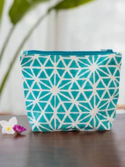 Set of 2 - Blue Star Block Printed Vanity Case and Travel Pouch